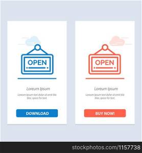 Open, Sign, Board, Hotel Blue and Red Download and Buy Now web Widget Card Template
