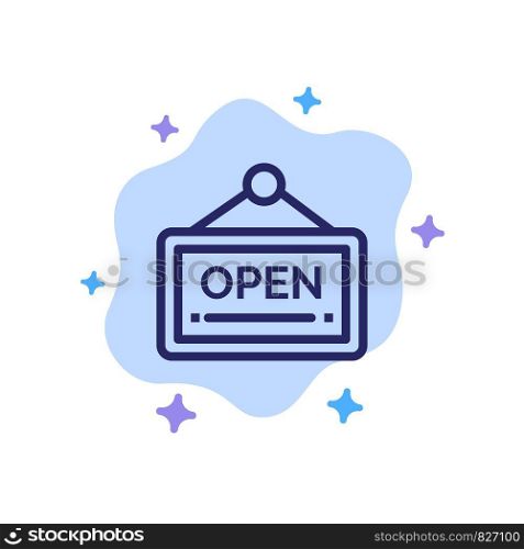Open, Sign, Board, Hotel Blue Icon on Abstract Cloud Background