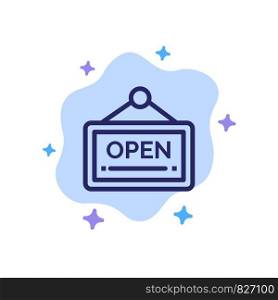 Open, Sign, Board, Hotel Blue Icon on Abstract Cloud Background