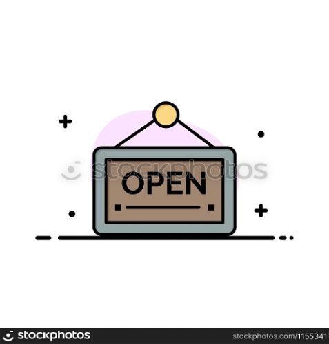 Open, Sign, Board, Hotel Business Flat Line Filled Icon Vector Banner Template