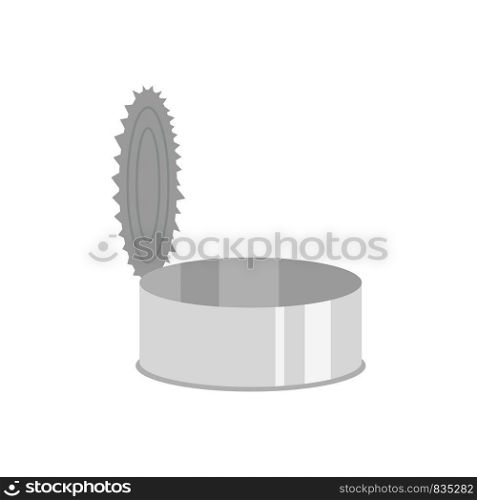 Open silver tin can icon. Flat illustration of open silver tin can vector icon for web isolated on white. Open silver tin can icon, flat style