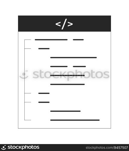 Open source code on web page flat monochrome isolated vector object. Web development. Editable black and white line art drawing. Simple outline spot illustration for web graphic design. Open source code on web page flat monochrome isolated vector object