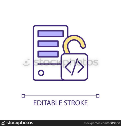 Open source database RGB color icon. Free to view codebase. Accessible modification and usage. System management. Isolated vector illustration. Simple filled line drawing. Editable stroke. Open source database RGB color icon