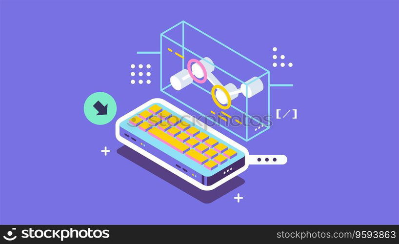 Open source vector illustration. Programming language concept. Developer protocol platform interface with code information. Digital software script.