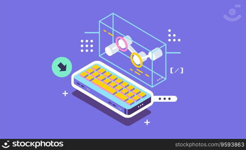 Open source vector illustration. Programming language concept. Developer protocol platform interface with code information. Digital software script.