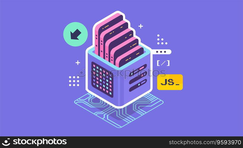 Open source vector illustration. Programming language concept. Developer protocol platform interface with code information. Digital software script.
