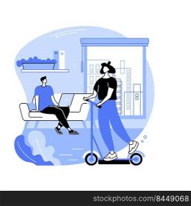 Open space office isolated cartoon vector illustrations. Girl riding an electric scooter in smart office, open space technology, modern workplace, group of diverse colleagues vector cartoon.. Open space office isolated cartoon vector illustrations.