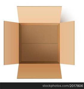 Open square box top view. Empty cardboard package mockup in realistic style isolated on white background. Open square box top view. Empty cardboard package mockup in realistic style