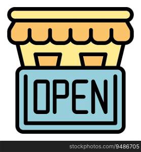 Open store icon outline vector. Map shop. Gps mall color flat. Open store icon vector flat