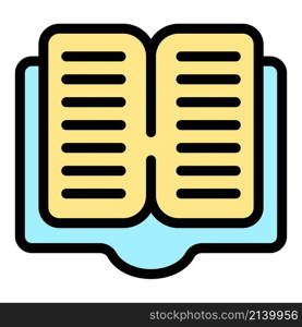 Open textbook icon. Outline open textbook vector icon color flat isolated. Open textbook icon color outline vector