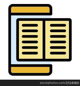 Open textbook on smartphone icon. Outline open textbook on smartphone vector icon color flat isolated. Open textbook on smartphone icon color outline vector