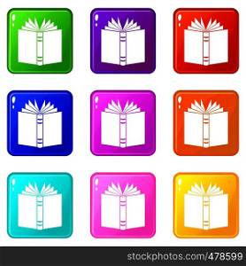 Open thick book icons of 9 color set isolated vector illustration. Open thick book set 9