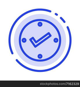 Open, Tick, Approved, Check Blue Dotted Line Line Icon