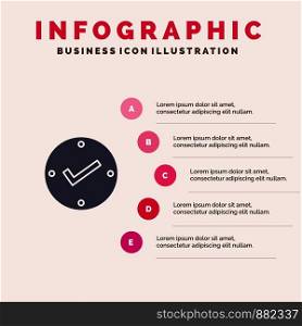 Open, Tick, Approved, Check Solid Icon Infographics 5 Steps Presentation Background