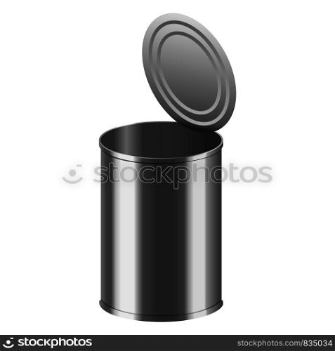 Open tin can mockup. Realistic illustration of open tin can vector mockup for web design isolated on white background. Open tin can mockup, realistic style