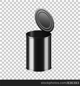 Open tin can mockup. Realistic illustration of open tin can vector mockup for on transparent background. Open tin can mockup, realistic style