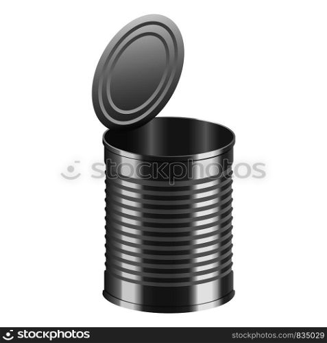 Open tincan mockup. Realistic illustration of open tincan vector mockup for web design isolated on white background. Open tincan mockup, realistic style