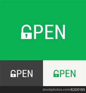 Open title logo with padlock icon. Editable logo vector design.