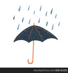 Open umbrellas with polka dots and rain isolated on white background. Abstract umbrellas dark blue color in style doodle vector illustration.. Open umbrellas with polka dots and rain isolated on white background. Abstract umbrellas dark blue color in style doodle.