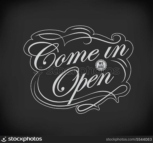 Open Vintage retro signs/ typography design drawing with chalk on blackboard