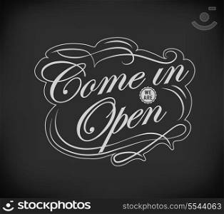 Open Vintage retro signs/ typography design drawing with chalk on blackboard