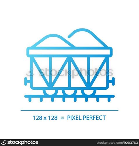 Open wagon pixel perfect gradient linear vector icon. Rail gondola. Railcar transportation. Freight shipping. Thin line color symbol. Modern style pictogram. Vector isolated outline drawing. Open wagon pixel perfect gradient linear vector icon