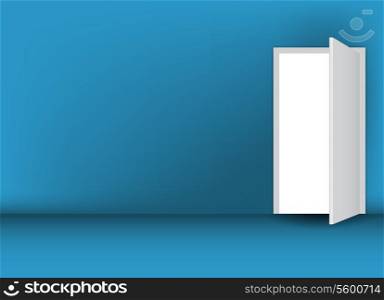 Open white door on a green wall vector illustration