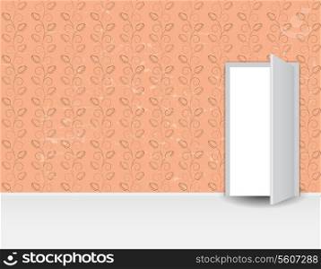 Open white door on a green wall vector illustration