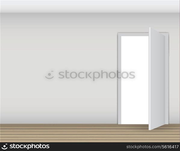 Open White Door on a White Wall Vector Illustration