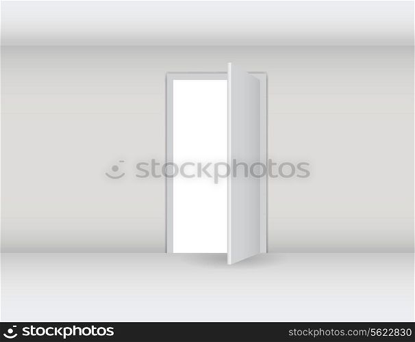 Open white door on a white wall vector illustration
