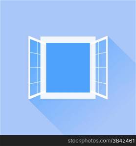 Open White Window Isolated on Blue Background. . Windows