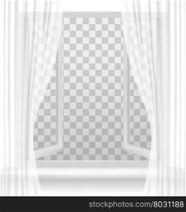 Open window with curtains on a transparent background. Vector.