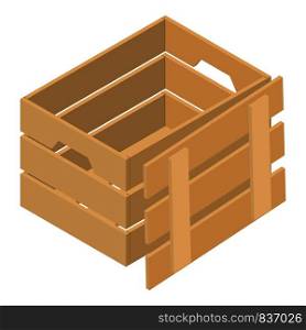 Open wood box icon. Isometric of open wood box vector icon for web design isolated on white background. Open wood box icon, isometric style