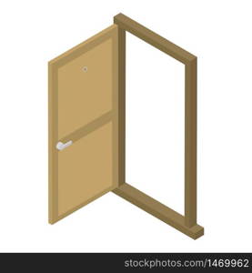 Open wood door icon. Isometric of open wood door vector icon for web design isolated on white background. Open wood door icon, isometric style