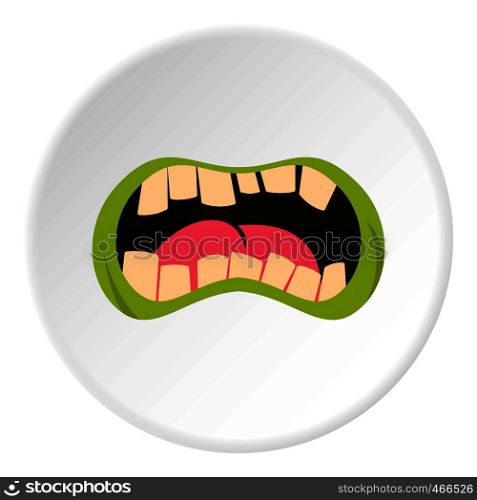 Open zombie mouth icon in flat circle isolated on white background vector illustration for web. Open zombie mouth icon circle
