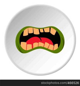 Open zombie mouth icon in flat circle isolated on white background vector illustration for web. Open zombie mouth icon circle