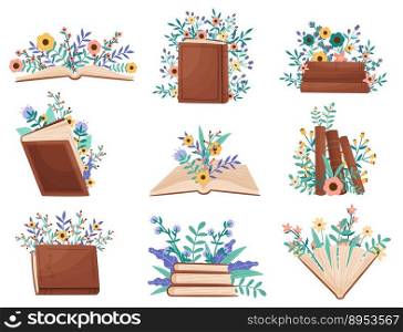 Opened and closed books lying and standing vector image