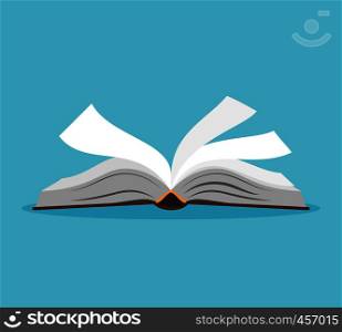 Opened book illustration. Open book with pages fluttering. Vector illustration. Opened book illustration