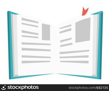 Opened book with bookmark vector cartoon illustration isolated on white background.. Opened book with bookmark vector illustration.