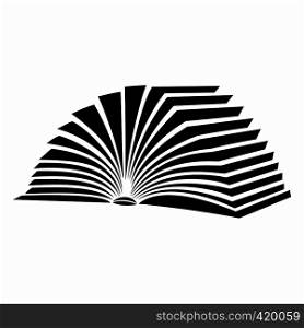 Opened book with pages fluttering black simple icon on a white background. Opened book with pages fluttering icon