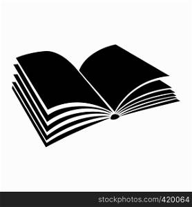 Opened book with pages fluttering black simple icon on a white background. Opened book with pages fluttering icon