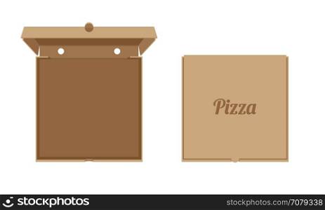 Opened cardboard box for Pizza. Opened and closed cardboard box for Pizza. Vector flat illusstration.