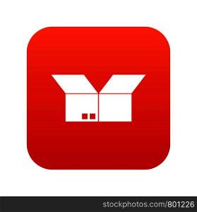 Opened cardboard box icon digital red for any design isolated on white vector illustration. Opened cardboard box icon digital red