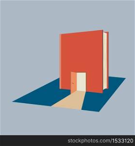 Opened door to book vector illustration. Knowledge symbol.