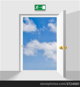 Opened doorway leading to the heaven. Concept vector illustration.