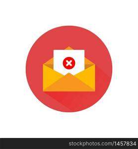 Opened envelope and document with red x mark line icon. Message was not sent, error or email, email, chat, letter icon flat in on isolated background. EPS 10 vector.. Opened envelope and document with red cross mark icon. Message was not sent, error or email, email, chat, letter icon flat in on isolated background. EPS 10 vector
