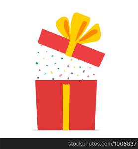 Opened gift box icon isolated on white background. Surprise inside. for birthday, christmas, promotions, contests. Vector illustration in flat style. Opened gift box