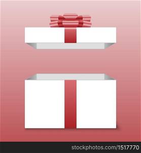 Opened gift box with red bow, vector illustration