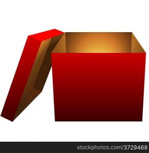 Opened isolated red gift box with light inside