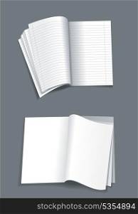 Opened notebook isolated on white background . Opened notebook